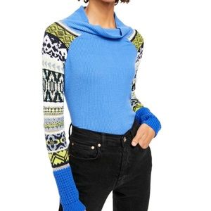 Free People fair isle thermal long sleeve top small sweater sleeves royal blue